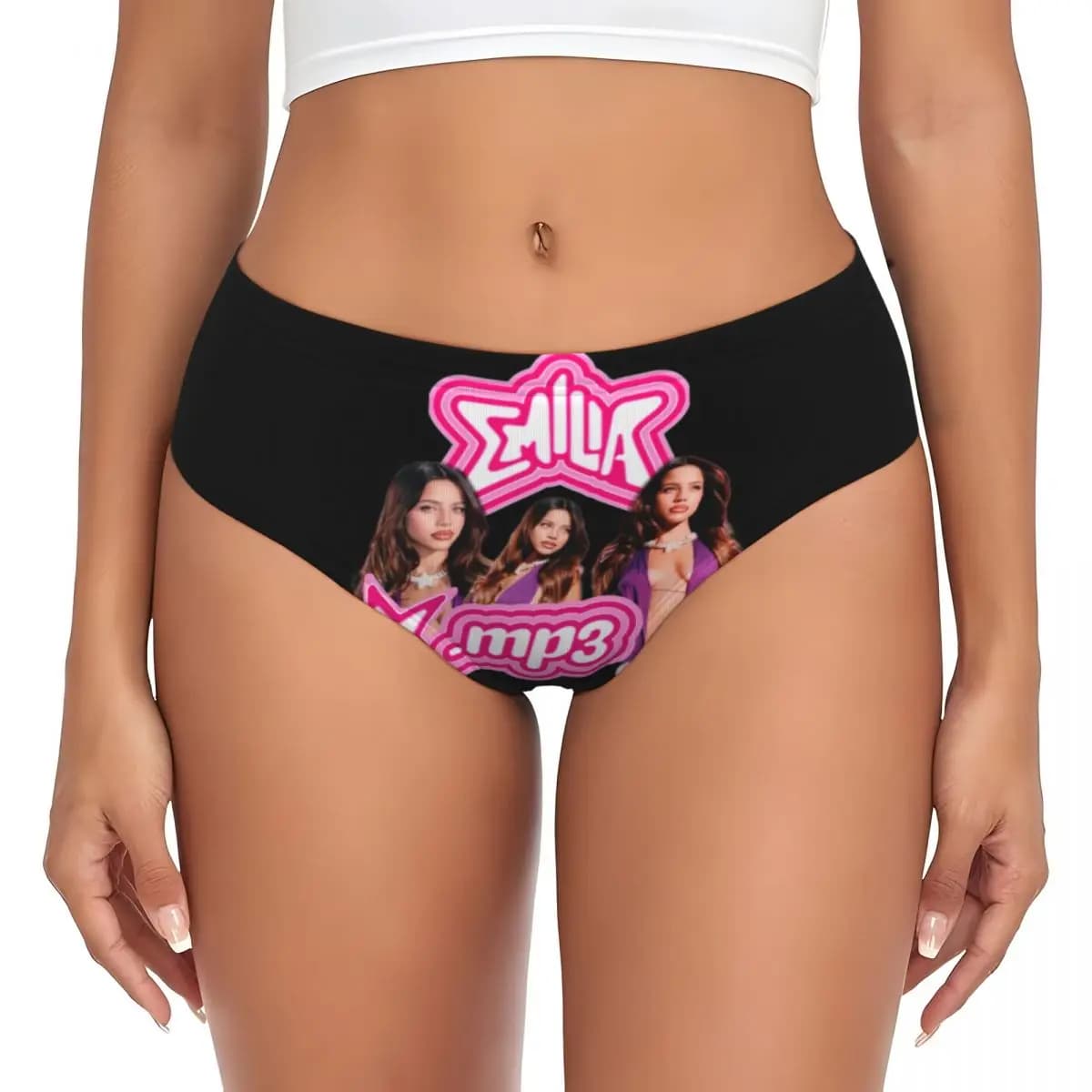 Slip da donna personalizzati con MP3 della cantante argentina Emilia Mernes, traspiranti ed elasticizzati
