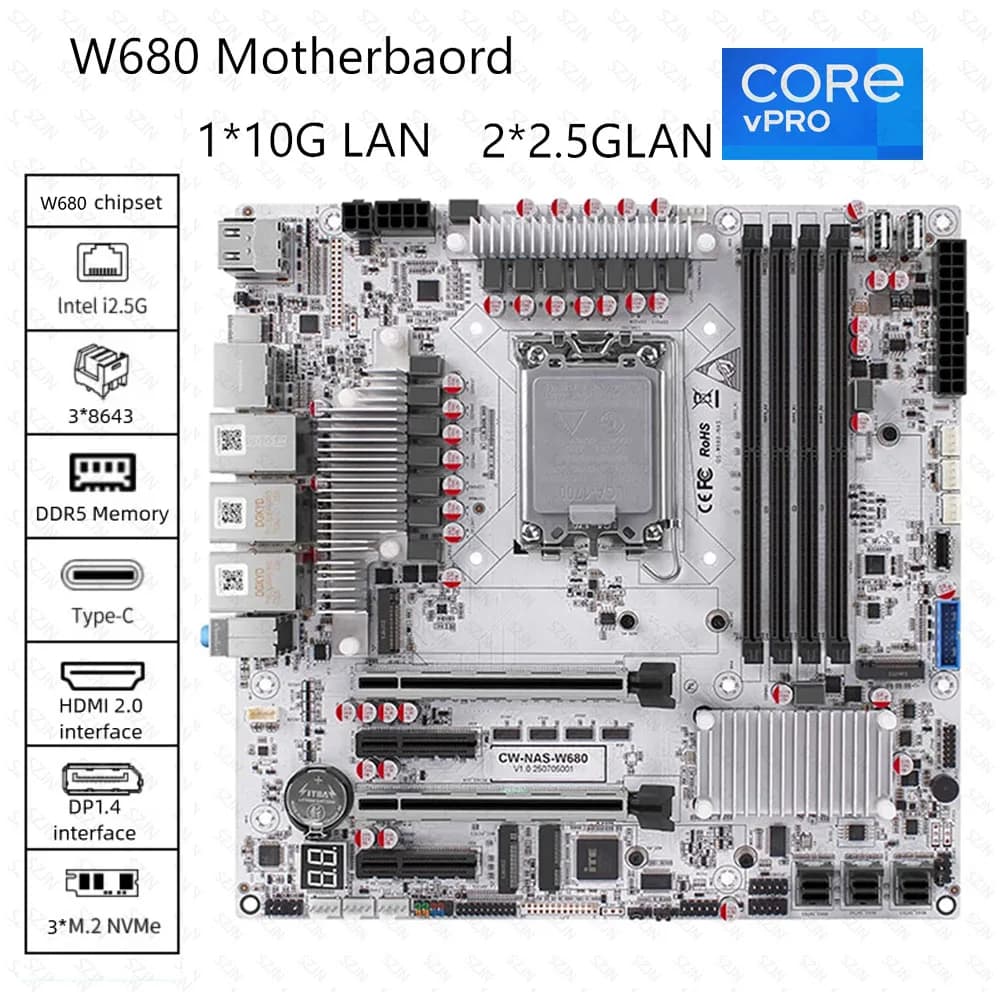 CWWK W680 Scheda madre AIO Nas Server Supporto FAI DA TE 12-14th Core DDR5 Max 128GB PCIE5.0 12 * SATA3.0 3 * M2-NVME All in One Workstation
