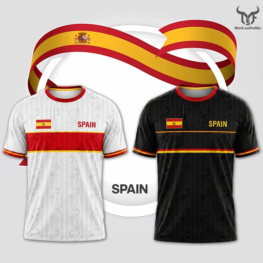 Nuova Maglietta da Calcio con Stampa Bandiera Spagnola Unisex, Jersey Sportiva ad Asciugatura Rapida, Traspirante, Casual, con Collo Tondo