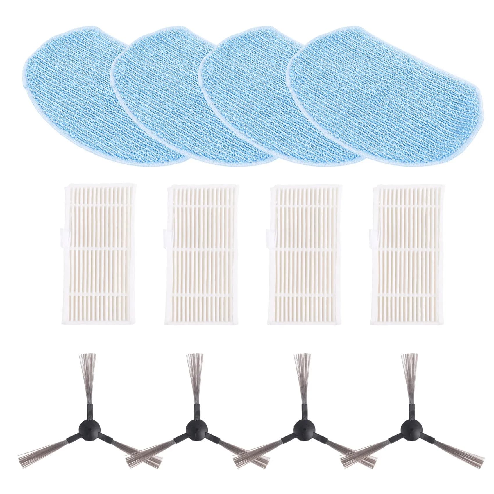 A03F 4Pcs Side Brush, 4Pcs Hepa Filter, 4Pcs Mop Cloth for Midea Vcr04W, Robot Vacuum Cleaner Replacement Parts Kit