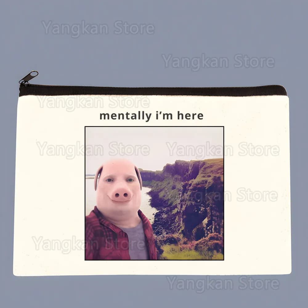 Borsa portaoggetti in tela con motivo meme 'John Pork Is Calling Answer Call Pig', Borsa da viaggio per cosmetici, Astuccio divertente con cerniera, Articoli per ufficio