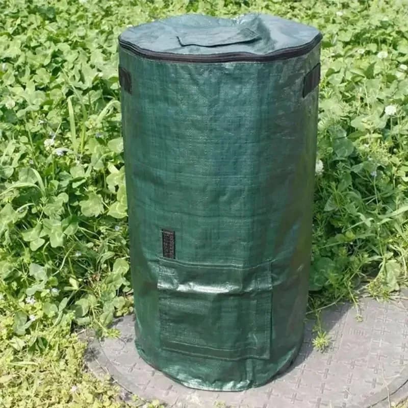 34 Gallons Collapsible Garden Yard Compost Bag with Lid Environmental Organic Ferment Waste Collector Refuse Sacks Composter Bin