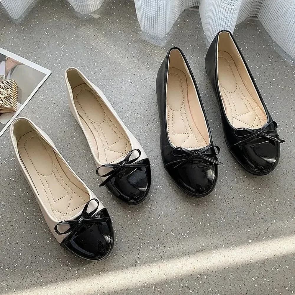 Ballerina Women's Flat Shoes Comfort Non-slip Leather Loafers Elegant Bowknot Ladies Casual Walking Shoes