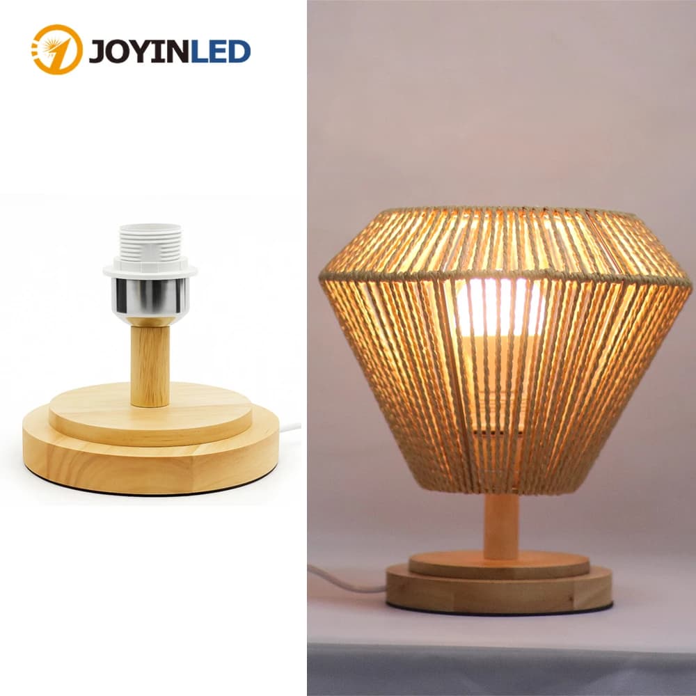 Base per Lampada in Legno Massiccio JOYINLED con Cavo e Interruttore ON/OFF per Lampada da Tavolo E27, Portalampada per Comodino