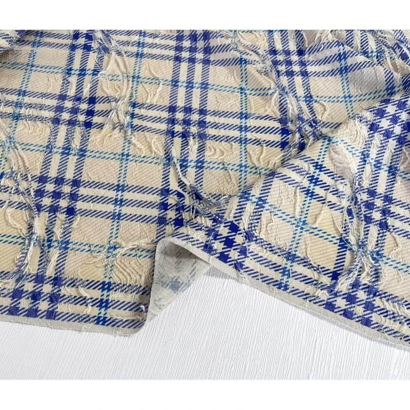 Tessuto in cotone artificiale lavorato a maglia effetto scozzese e strappato per design creativi fai da te, gonne e abbigliamento, venduto a metro per cucito