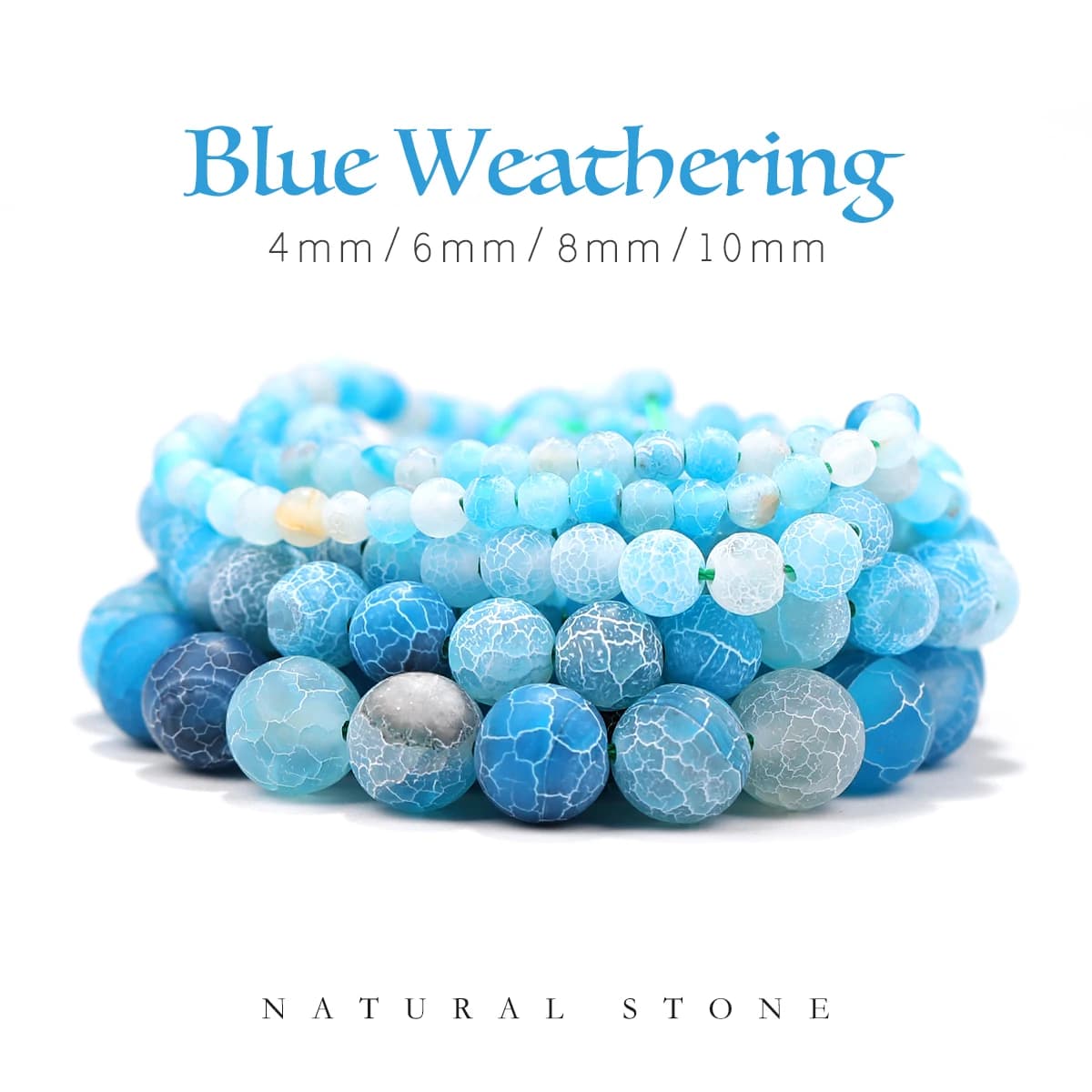 Perline di pietra naturale stagionata blu Vene screpolate blu Perline di agata per creazione di gioielli Collana fai da te Bracciale Orecchino 4/6/8 / 10mm