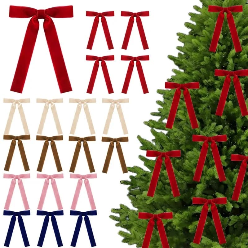 12 pezzi di fiocchi natalizi in velluto sottile vintage fai da te ornamenti per l'albero di Natale fiocco in nastro con fascetta per cavi fiocchi per confezioni regalo matrimonio