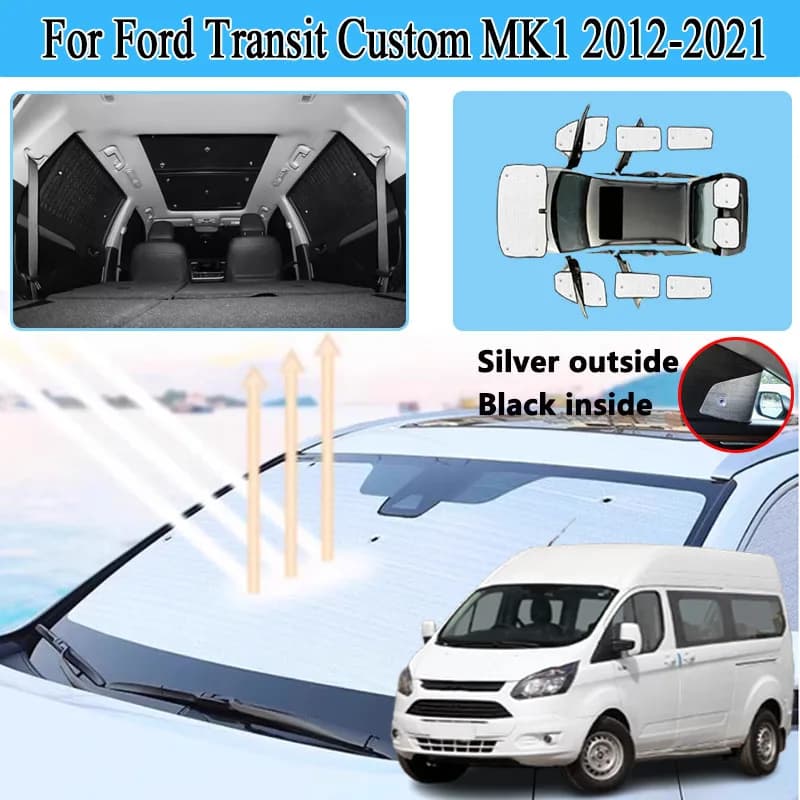Per Ford Transit Custom MK1 SWB 2012-2021: Kit Parasole per Finestrini Laterali, Protezione Solare Anti-UV, Accessori Auto