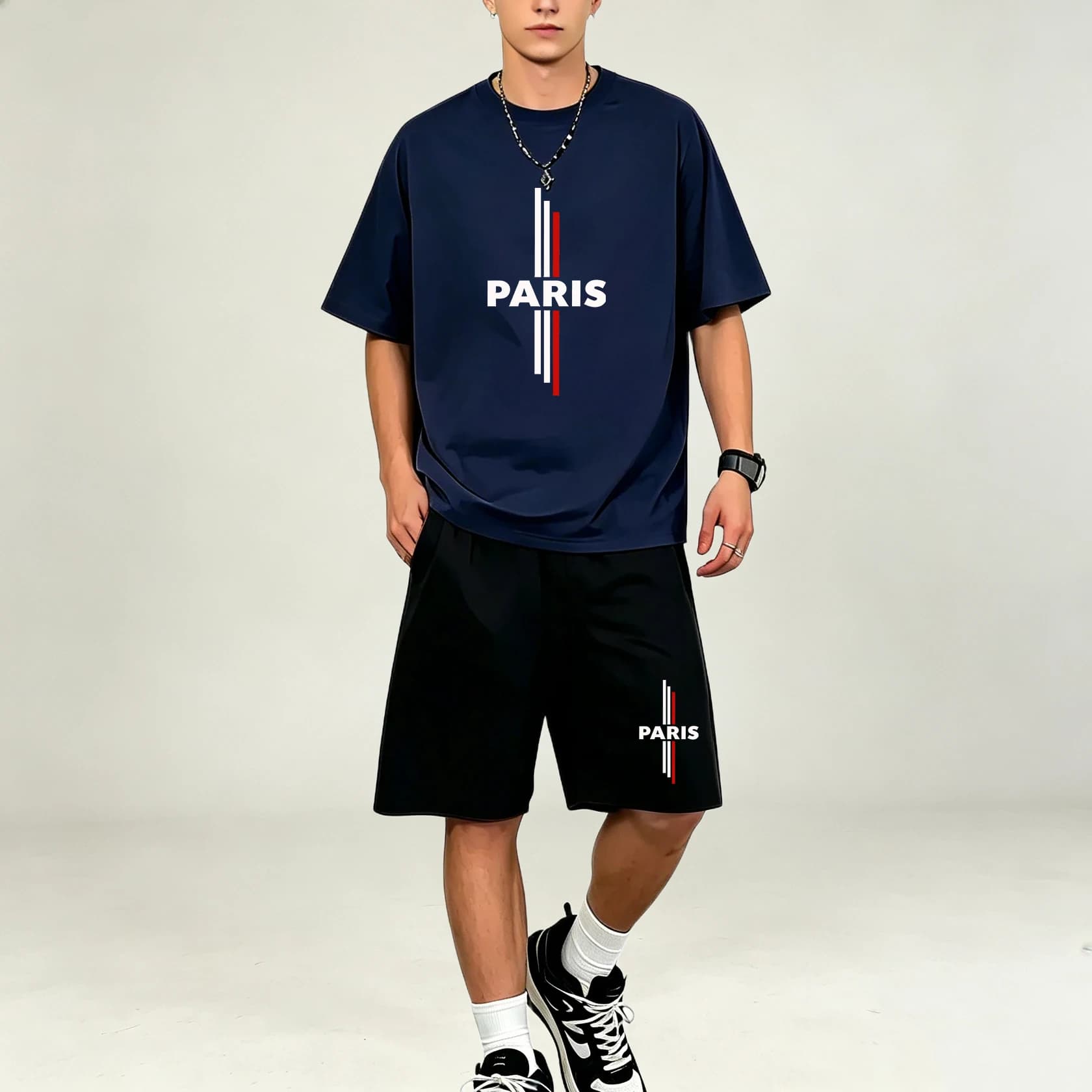 Comfort Men T‑Shirts Sets Crew‑Neck Short‑sleeve Tee And Drawstring Casual‑Shorts Set Hot‑selling Athleisure‑Style T‑Shirts Sets