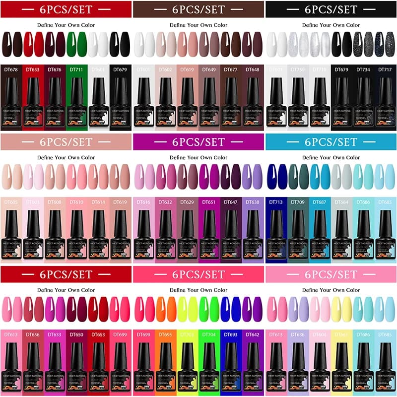 Set di 6 Smalti Gel per Unghie Scintillanti Rosso Rosa 7,3ml, Smalto Semipermanente Glitterato per Nail Art, Gel LED UV, Vernis Semipermanente con Base e Top Coat