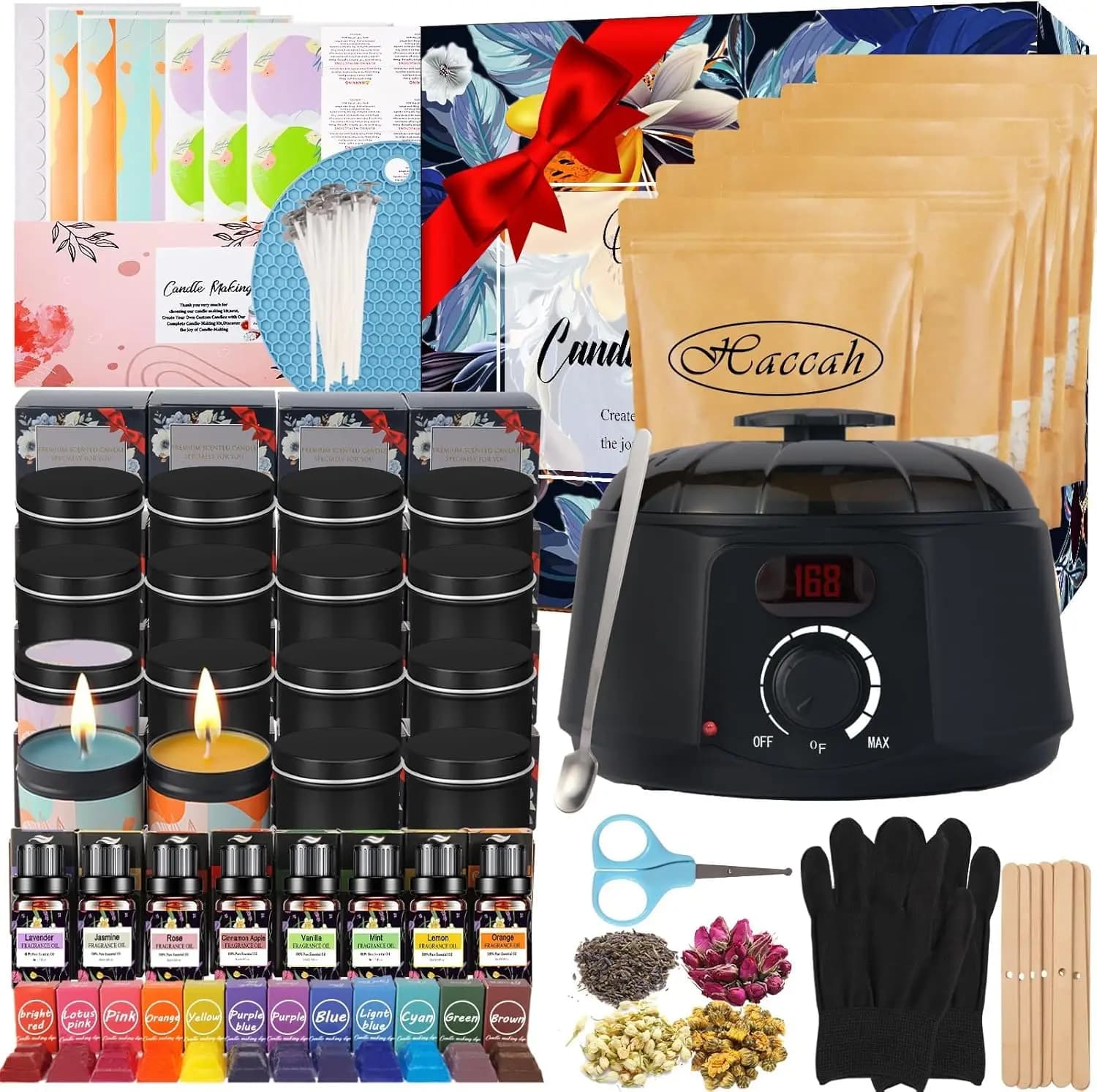 Complete kit to make candles with wax melter, adult and beginners supplies, includes electric stove, wicks, bees wax, perfumes