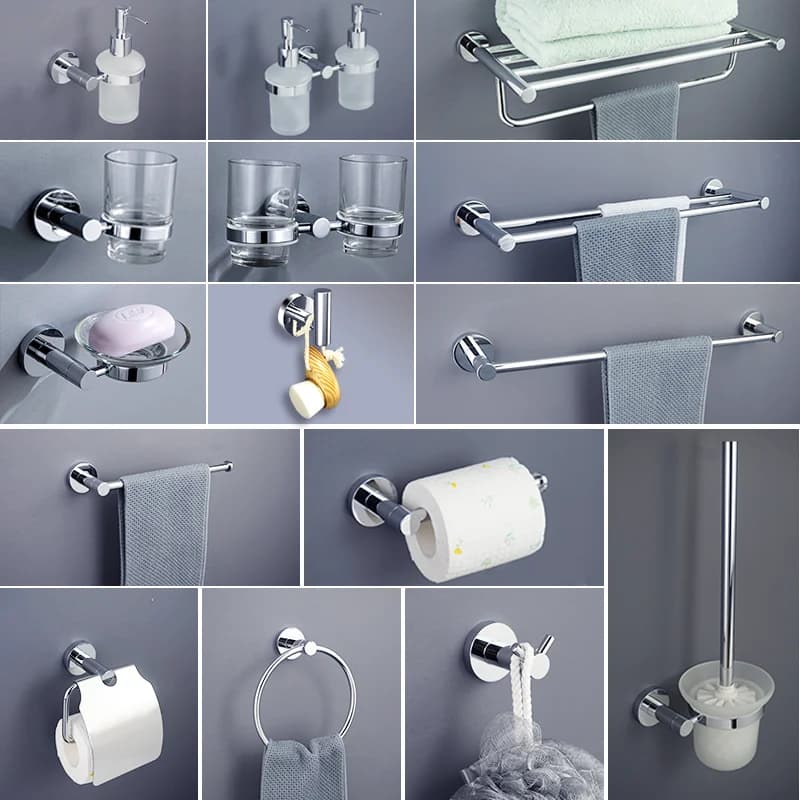 Set di Hardware per il bagno cromato porta scopino per WC in acciaio inossidabile rotolo di carta per asciugamani mensola per doccia portasapone ganci per accappatoio da parete