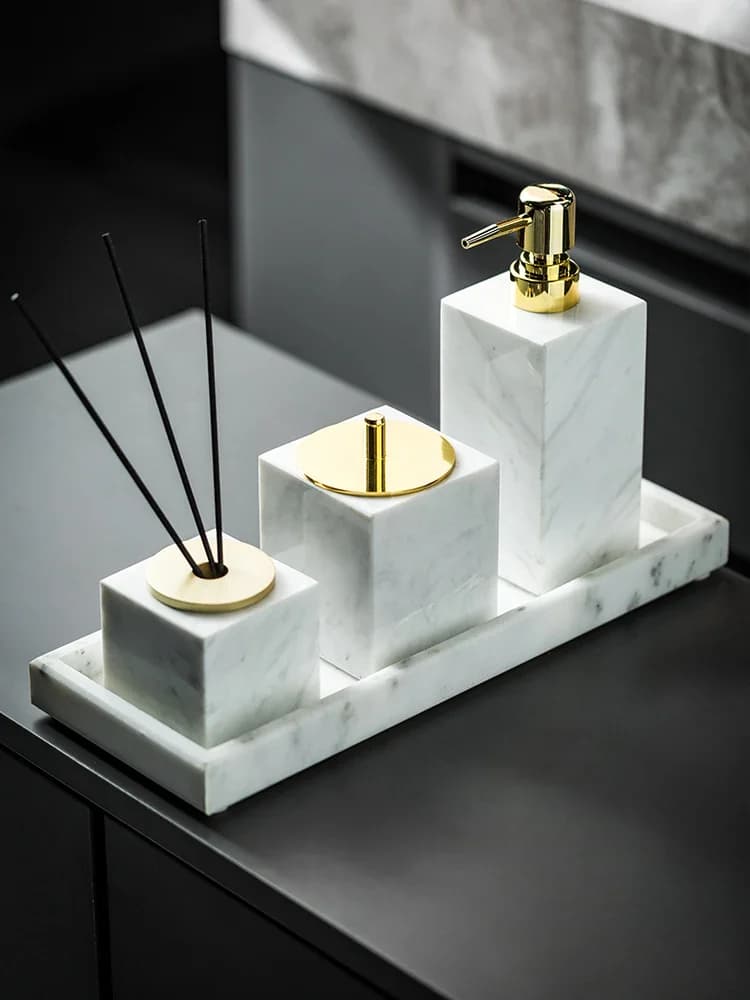 Volakas White Natural Marble Bathroom Set Luxury Soap Dispenser Storage Container Tissue Box Tray Bathroom Accessories