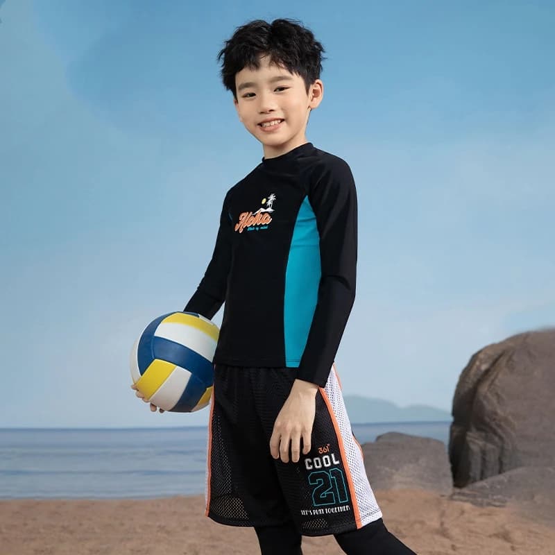 Children's long sleeve beach swimming cap, professional, in two pieces, for outdoor water sports, surfing, fast drying
