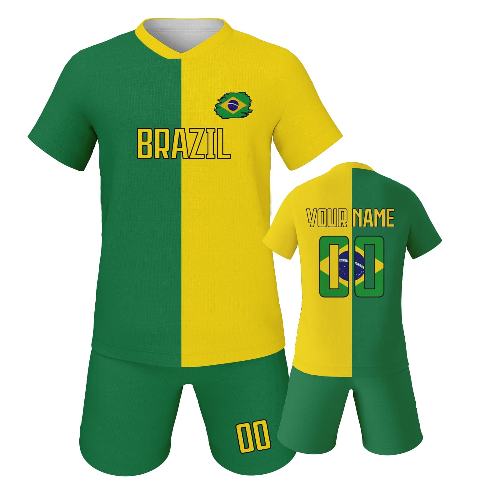 Kit da calcio personalizzato del Brasile per bambini, divisa da calcio personalizzata per giovani con nome e numero, regali per appassionati di calcio dai 3 ai 14 anni