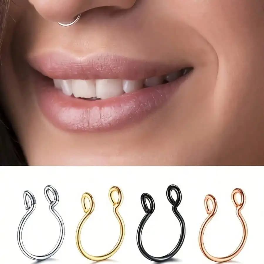 Anello per Naso Multicolore Senza Piercing in Acciaio Inossidabile, Gioiello per Naso per Donne e Uomini, Accessorio Punk Quotidiano