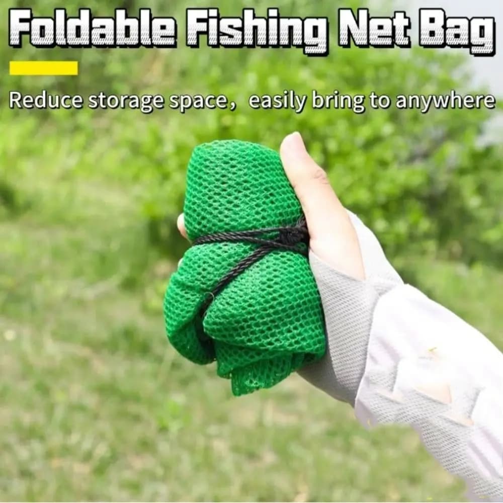 Lightweight Nylon Fishing Net Bag Green Foldable Green Fish Cage Thread Collapsible Fish Cage Fishing
