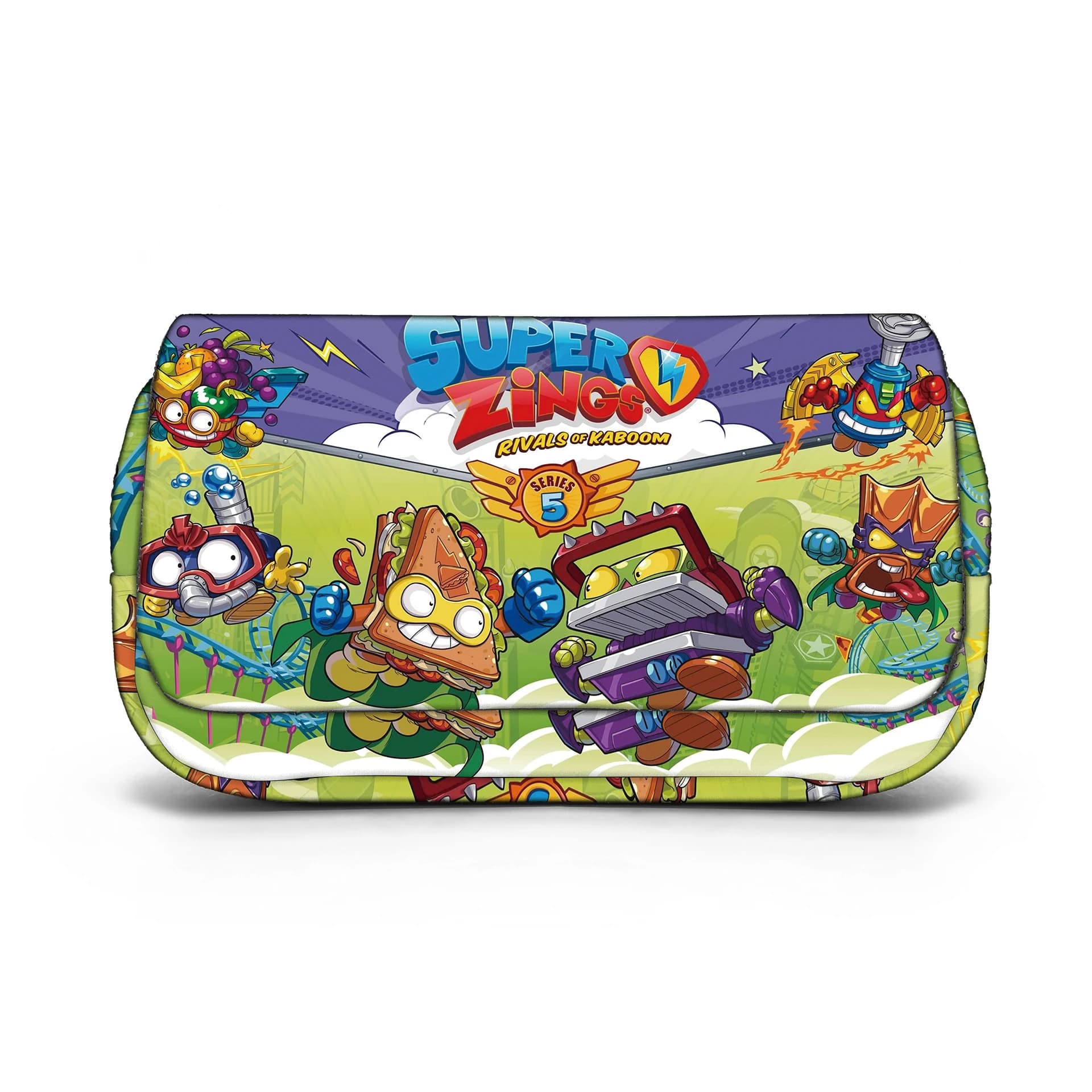 Astuccio per matite per cartoni animati Super Zings Borsa da scuola per bambini Borsa per trucco per forniture scolastiche per giochi a doppio strato