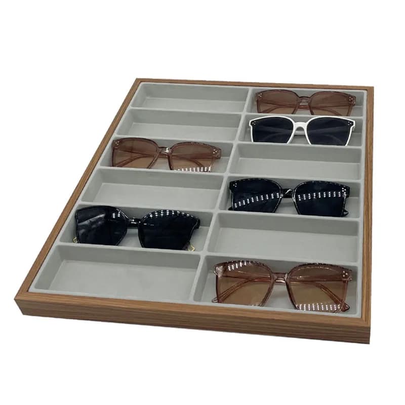 12 griglie portaoggetti per occhiali espositore per occhiali da sole espositore per occhiali in legno espositore per occhiali in velluto scatola Organizer per occhiali