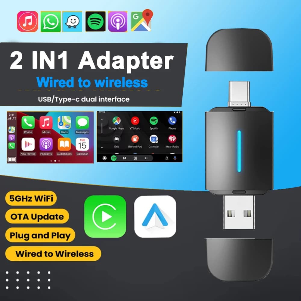New Dongle Android Auto Wireless Carplay USB Bluetooth Wifi Plug and Play Type-c Smart Box and Play Automatic connection OTA