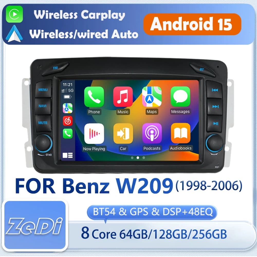 For Mercedes Benz W209 (1998-2006) dsp, CarPlay Android auto reverse input split screen navigation and other functions.