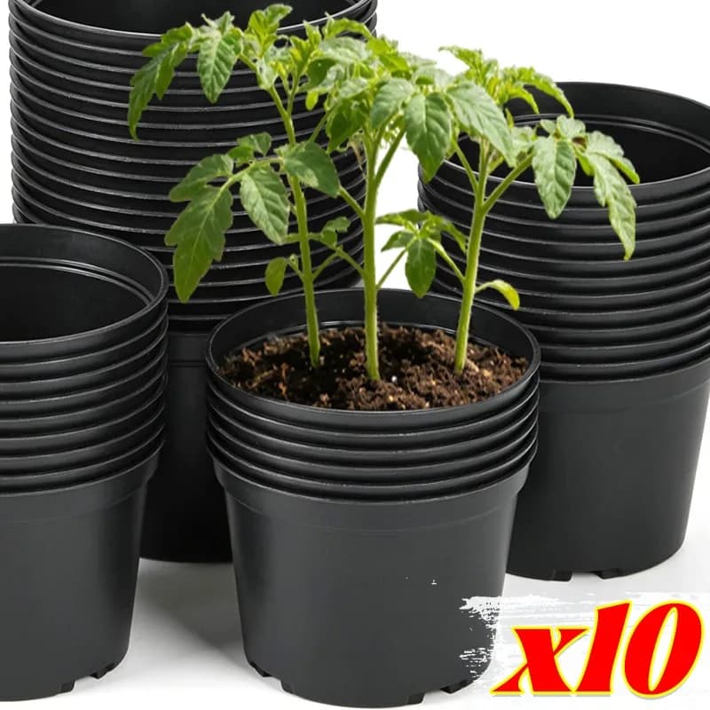 10 Black Vases for Semina and Germination with Draining Holes, Plant and Flowers Containers, Home Garden Accessories