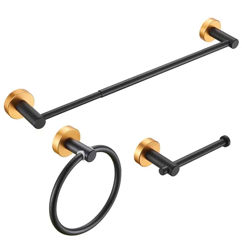 Set portasciugamani regolabile in 3 pezzi, alluminio spaziale spesso, finitura oro nero, da 16 a 27 pollici, accessori da bagno