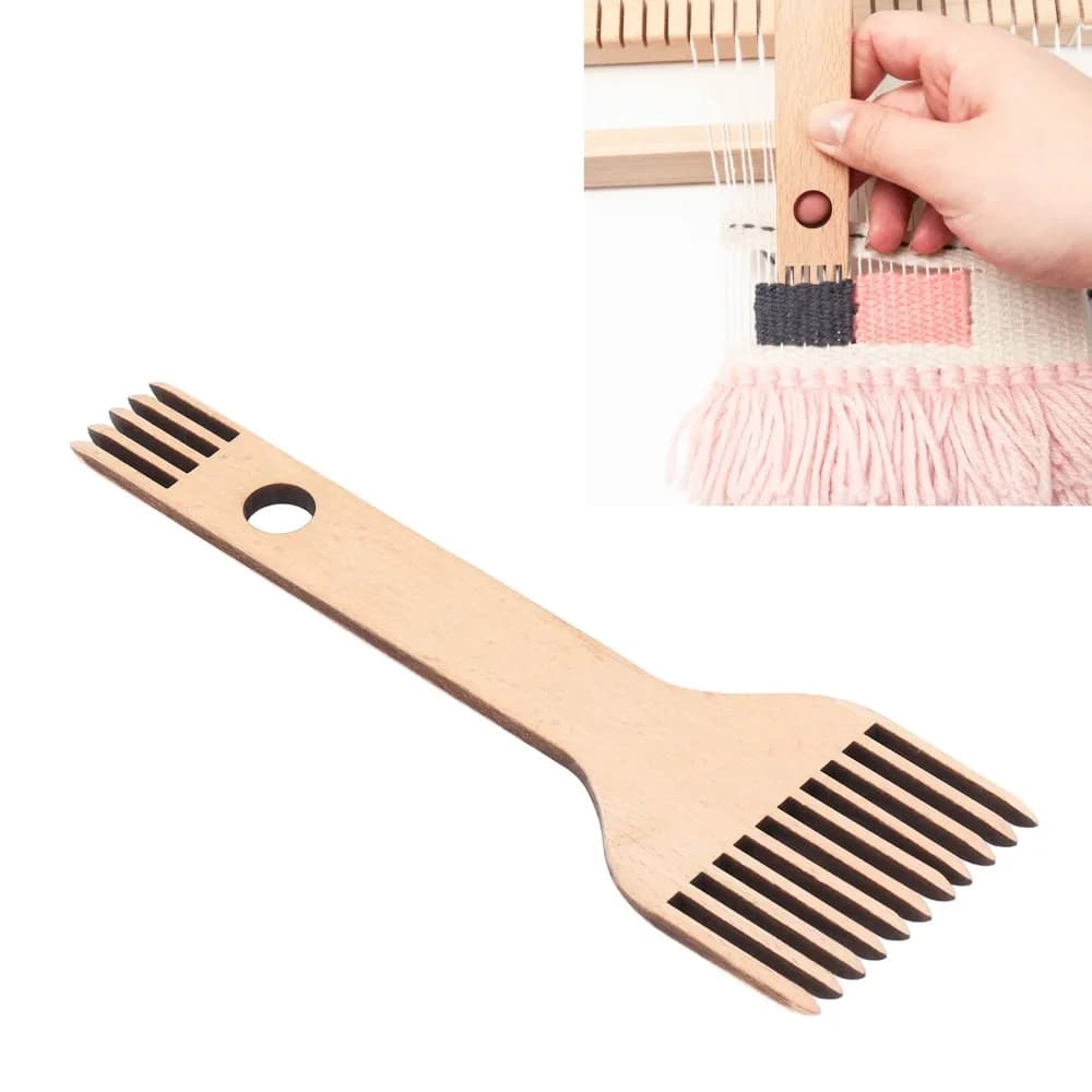 Double Ended Weaving Loom Comb Ergonomic Design Durable Beech Wood Wooden Weaving Comb Knitting Craft Comb For Knitting Crafts