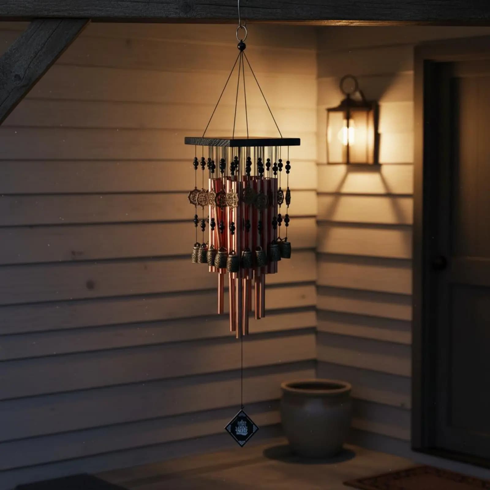 Copper Tube Wind Chime Ornamental Design Metal Wind Chime Decorative Hanging Bells Rustic Charm Garden Decor Soothing Sound