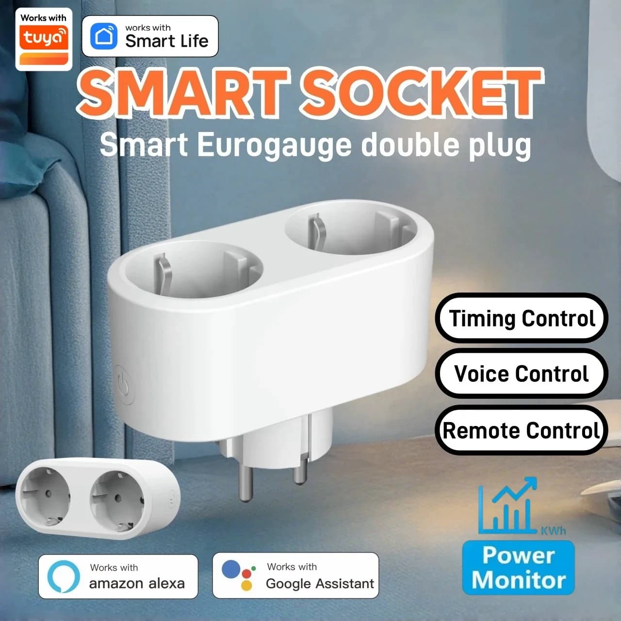 2 In 1 EU Smart Plug Dual Outlet WiFi Bluetooth Dual Mode Socket Timing Group Control Voice Control Smart Electrical Socket Work