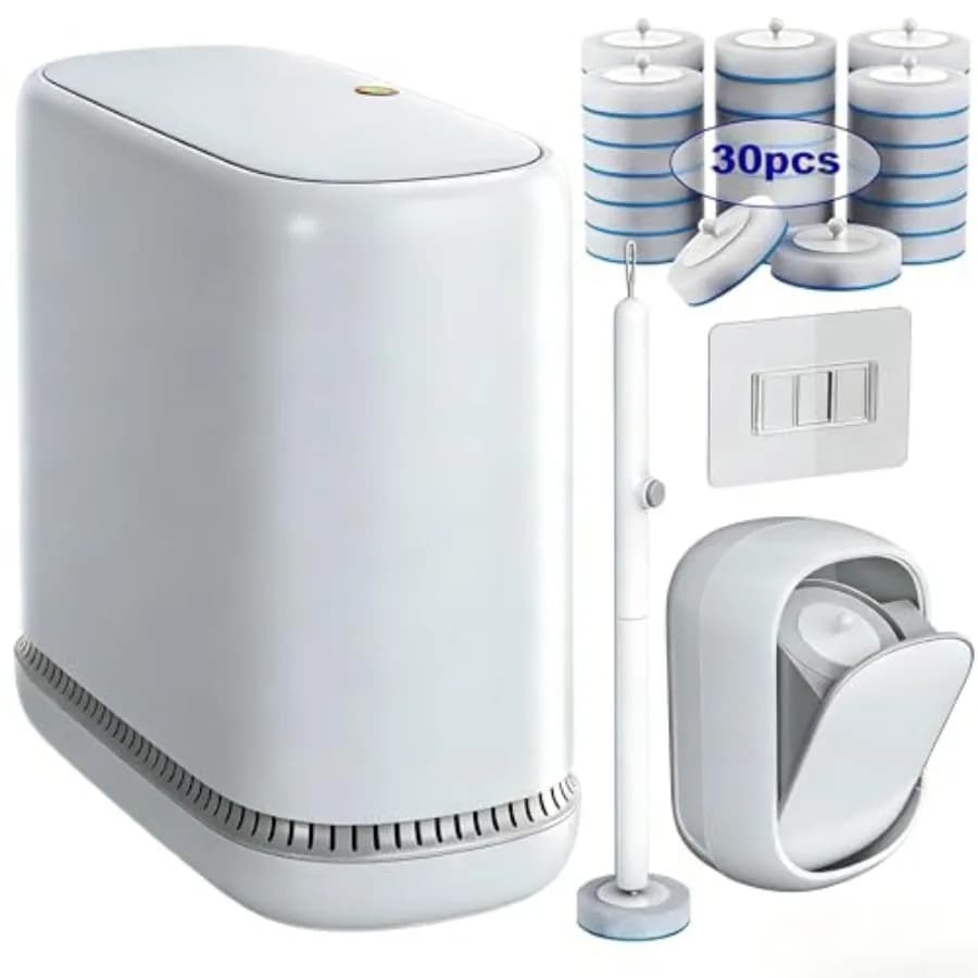 Piccolo cestino per rifiuti da bagno con coperchio e set di spazzole monouso per WC
