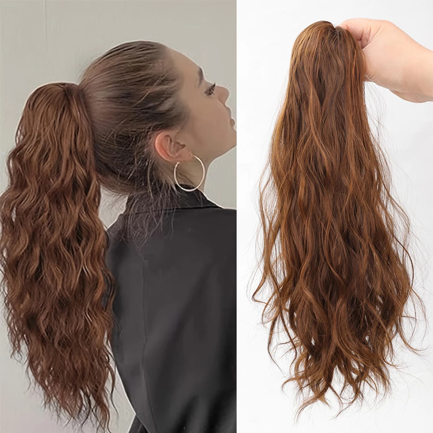 Estensioni dei capelli sintetici a coda di cavallo ricci ondulati con fermagli corti: perfette per le feste quotidiane e facili da indossare