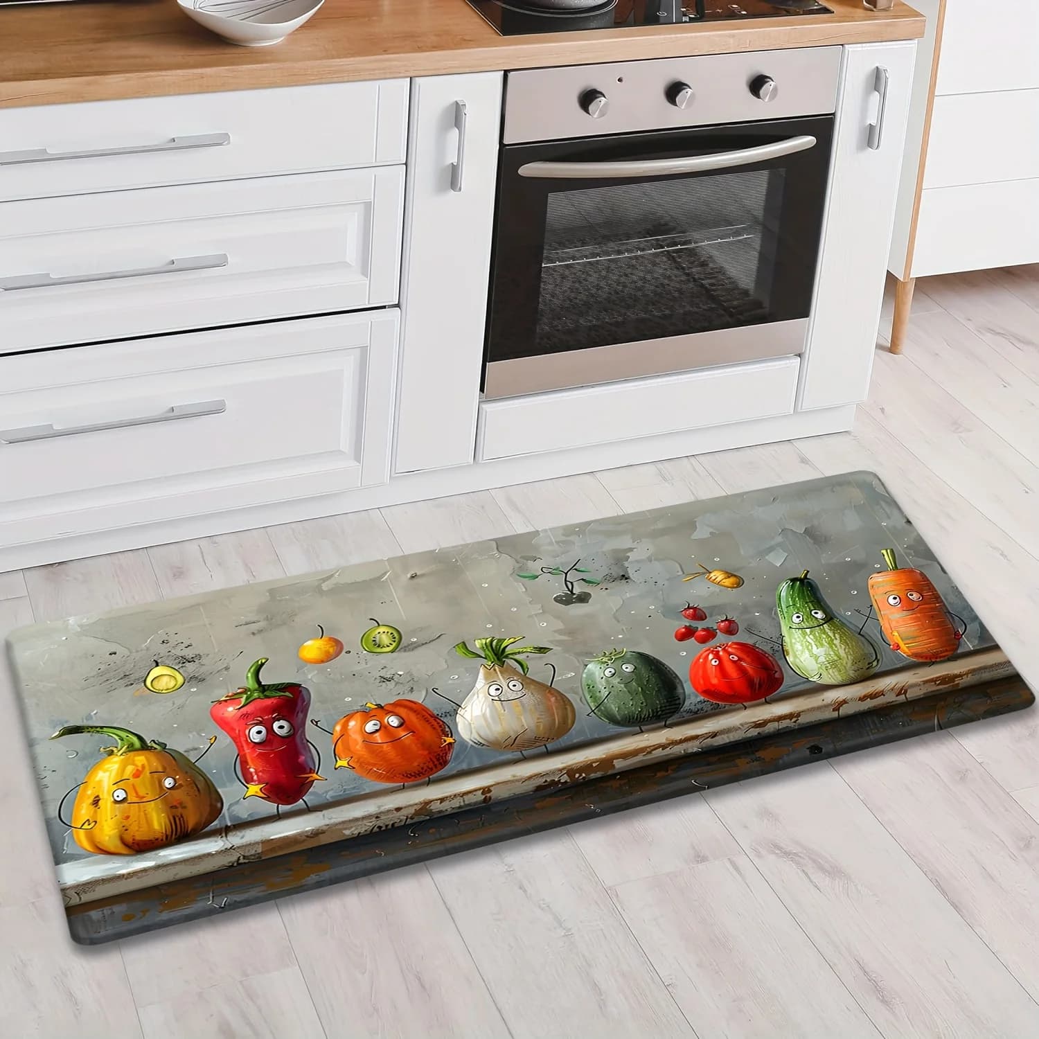 Tappeto Runner con Stampa di Verdure Cartoonesque, Morbido Tappetino per Cucina, Camera da Letto, Corridoio, Decorazione Domestica a Tema Cibo