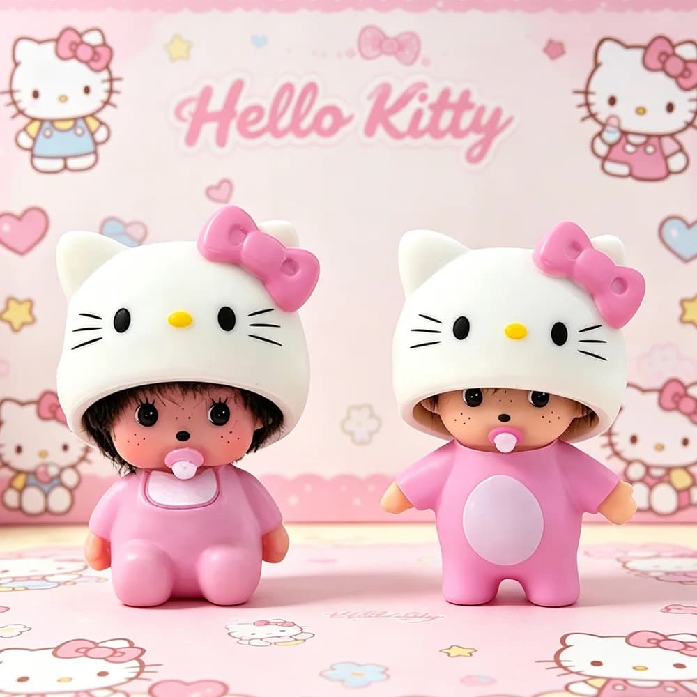Portachiavi con Bambola Hello Kitty Monchhichi in Materiale TPR, Ciondolo Cartoon per Borsa, Anello Portachiavi per Auto, Regalo Adorabile per Ragazze
