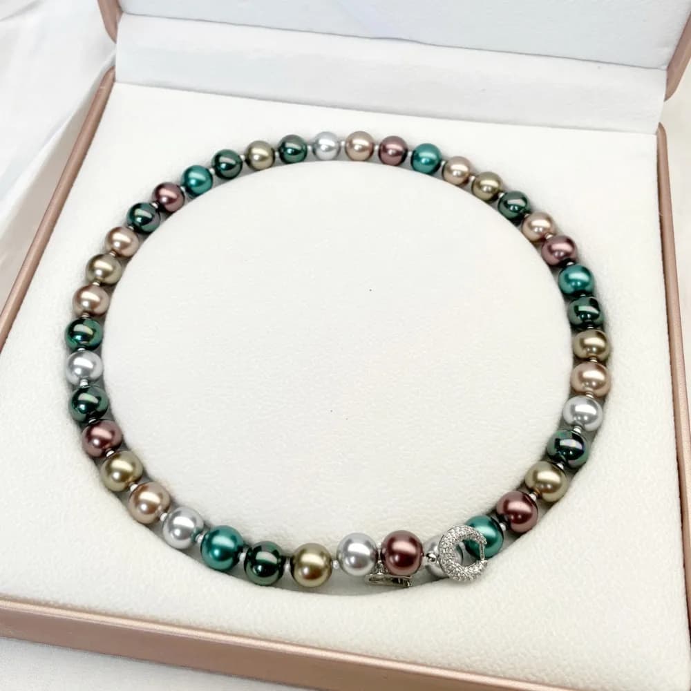 Light Luxury Metallic Sheen Tahitian Black Pearl Necklace 10 MM High-gloss Pearl Neckchain Mixed-Color Collarbone Chain Dress