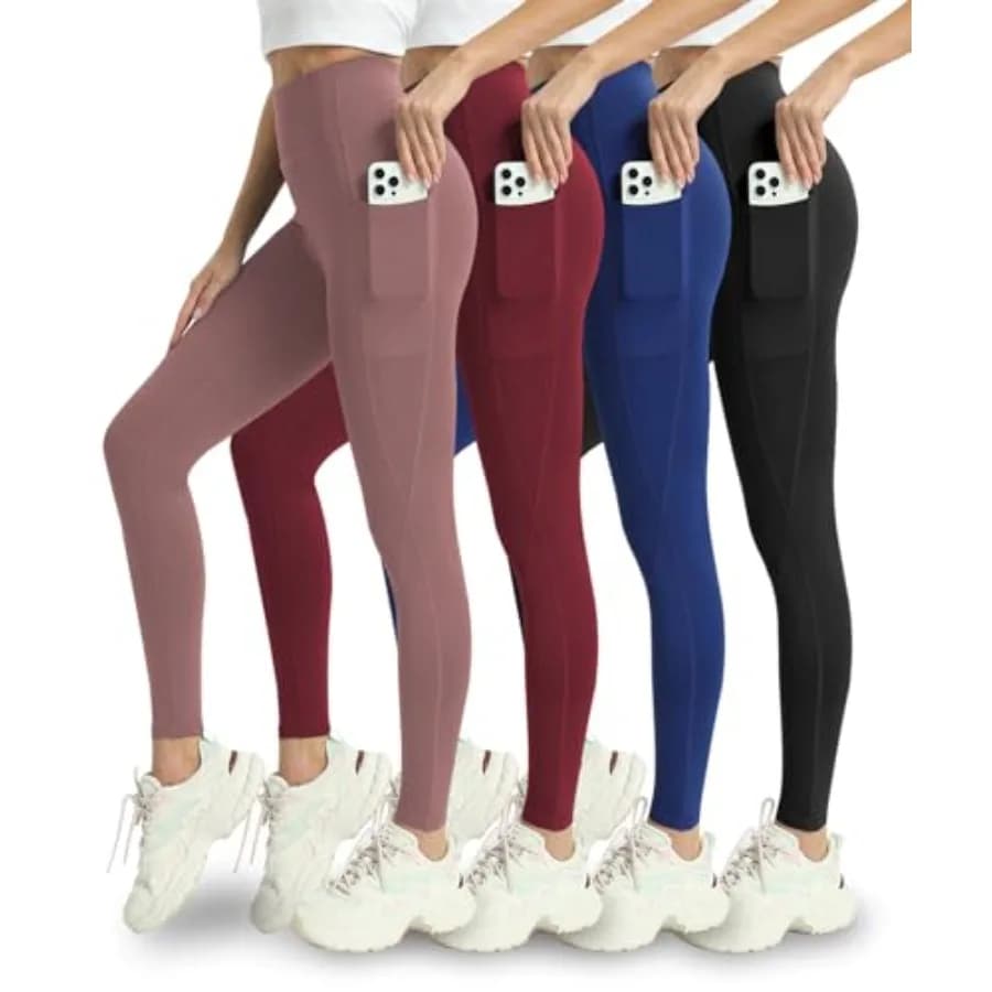 Confezione da 4 leggings con tasche per donna - Pantaloni da yoga a vita alta per il controllo della pancia