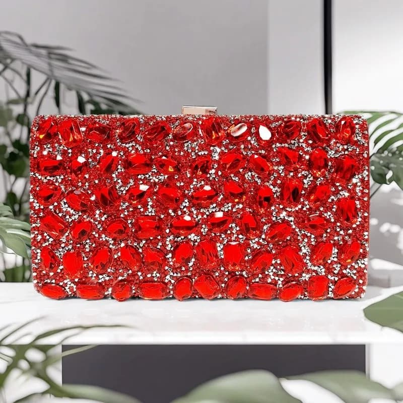 Borsa da donna alla moda con manico in metallo dorato, strass lucidi in cristallo, borsa da sera con diamanti, borsa a tracolla con pochette per festa di nozze