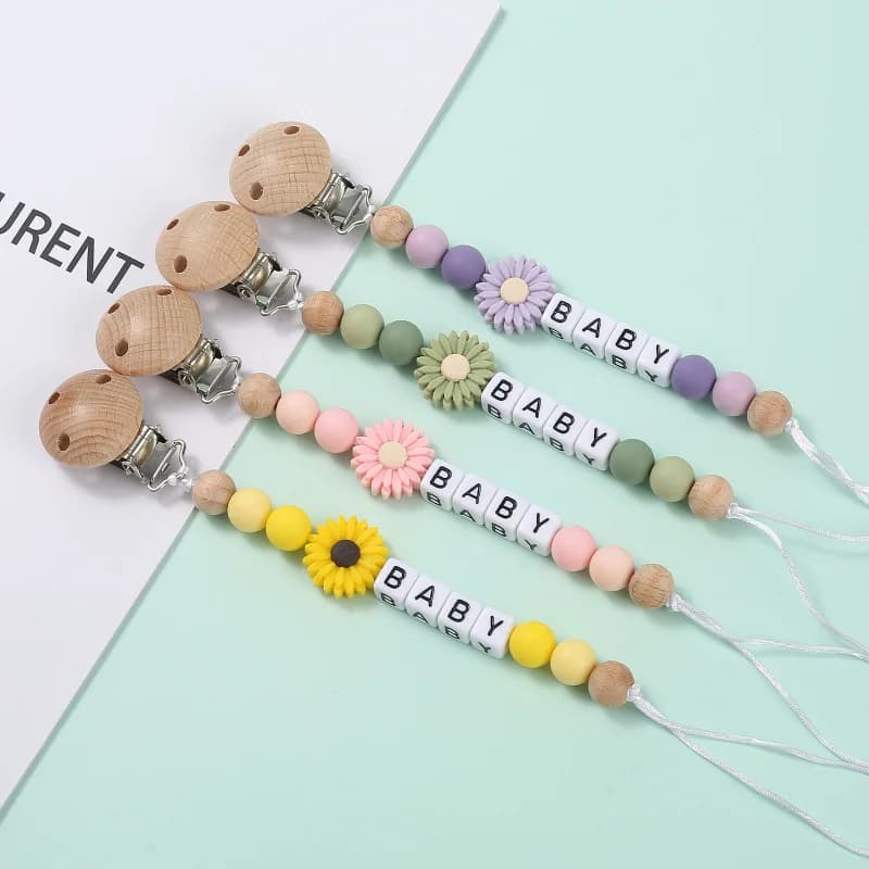 Bambino personalizzato nome personalizzato ciuccio clip fatta a mano in silicone margherita capezzolo porta ciuccio catena allattamento dentizione giocattolo regalo da masticare