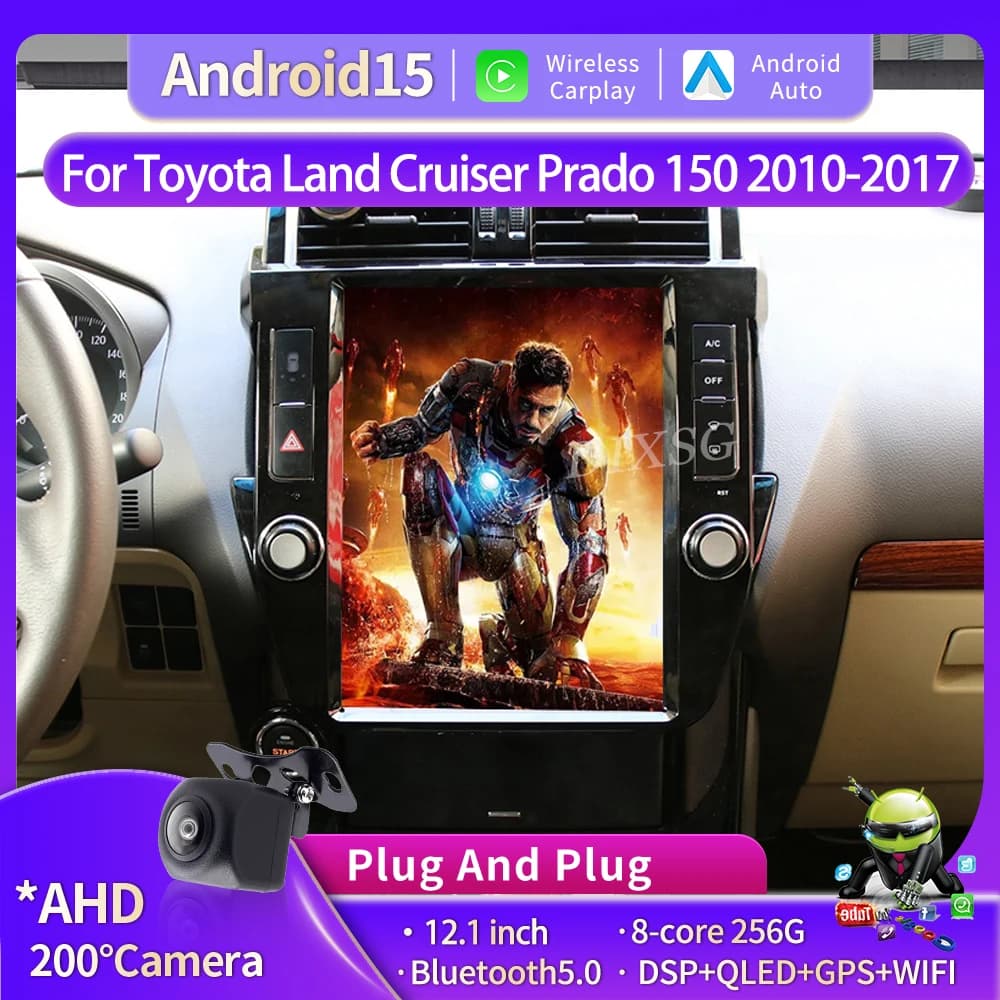 12.1"Android 15 Tesla Screen For Toyota Land Cruiser Prado 150 2010-2017 Car Radio Multimedia Video Player GPS Stereo Carplay BT