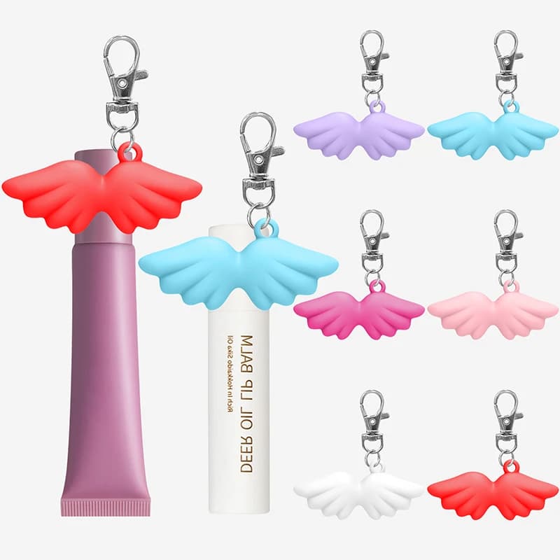 Durable silicone balm for lips keyring cap bag keyring lipstick cap storage accessories for makeup tools cap lip glossy keychain