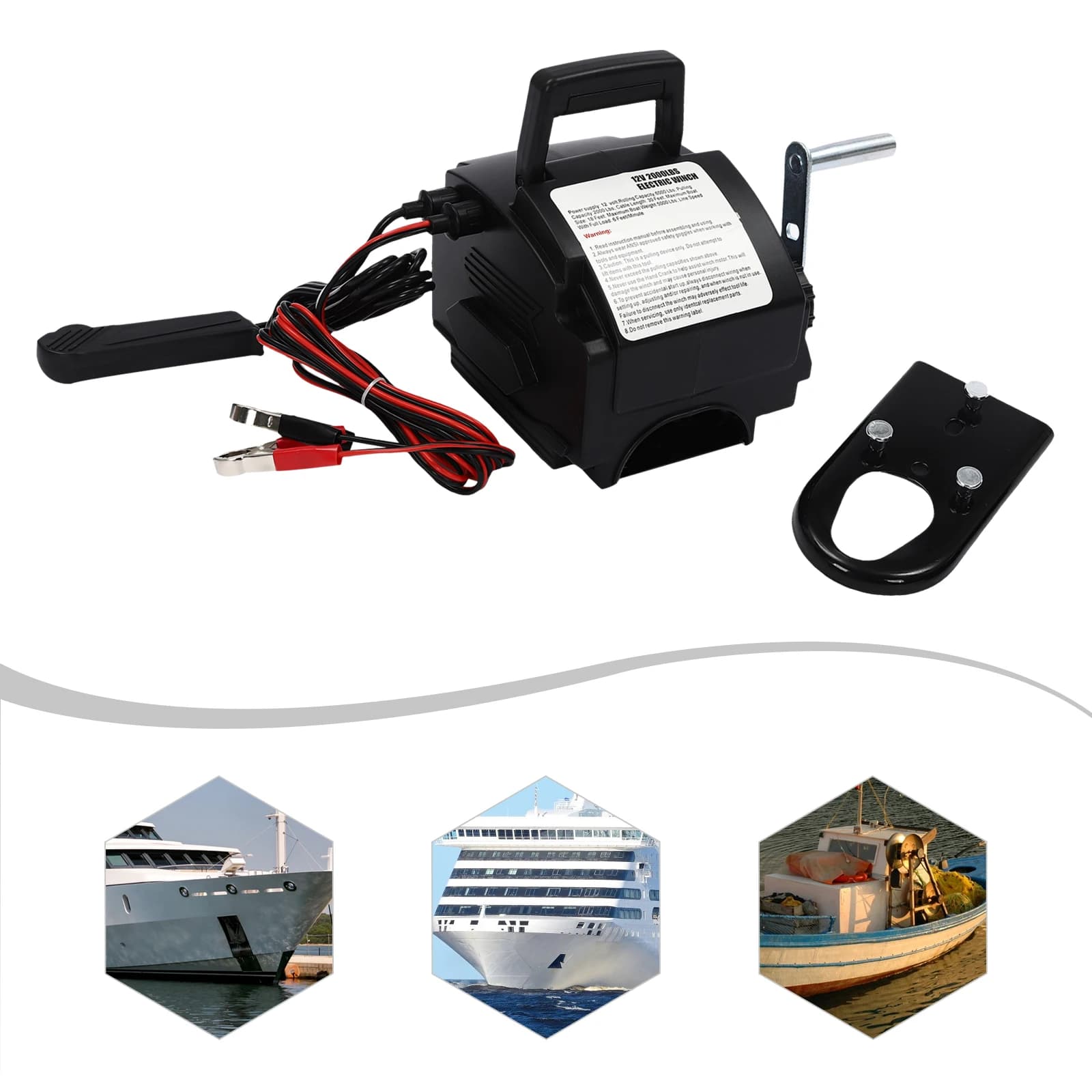 Verricello Elettrico a Doppio Controllo 12V - Protezione da Sovraccarico con Trazione Galleggiante 5000LBS, Motore 300W, Cavo in Acciaio da 29,53ft per Rimorchio Marino