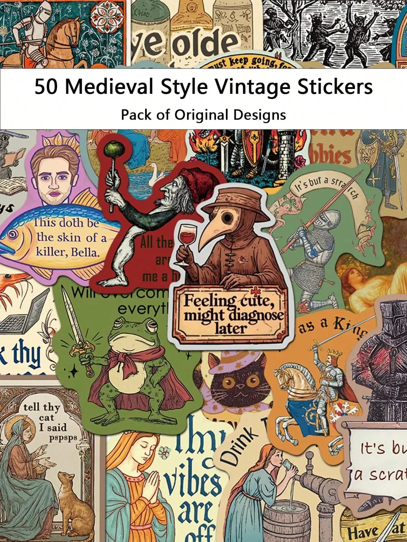 50pcs Medieval Style Vintage Stickers For Planners Notebooks Laptop Cases Phone Cases Suitcases And Guitars Stickers