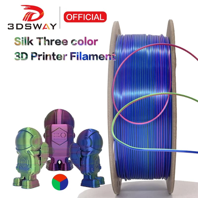 3D Printer Filament 3dsway Consumption Materials PLA 1kg 250g 1.75mm Silk Tri-Color Multi-Color PLA Rainbow Silk Shaded Material