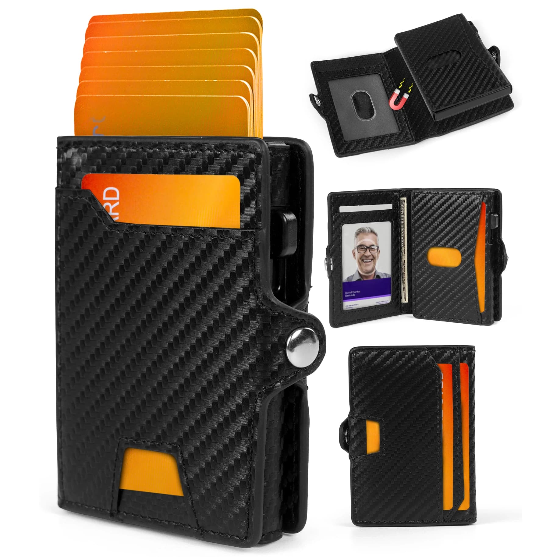Portafoglio in pelle da uomo Borsa da uomo sottile bi-fold corta RFID moda con porta carte magnetica pop-up Magsafe Porta carte con finestra identificativa