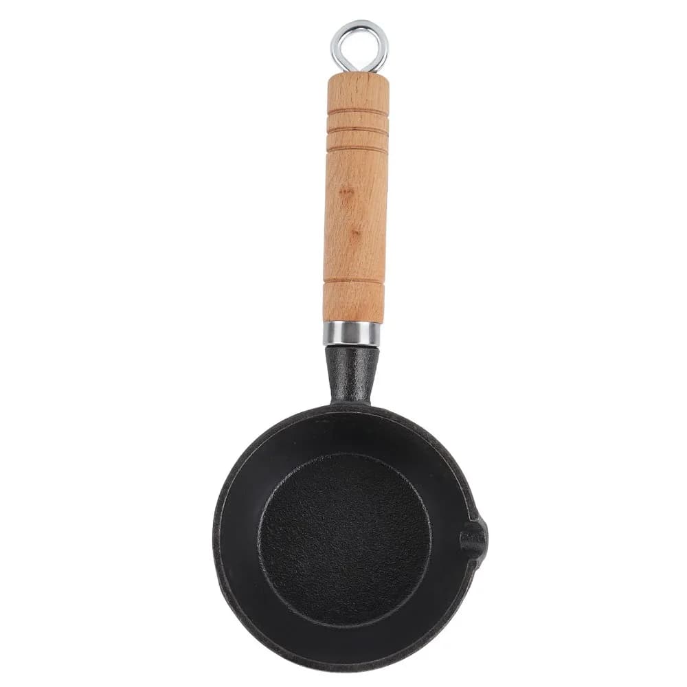 Mini Egg Frying Pan Cast Iron Nonstick Basting Pot with Wooden Handle Pre Seasoned Omelette Pan Making Quick Sauces
