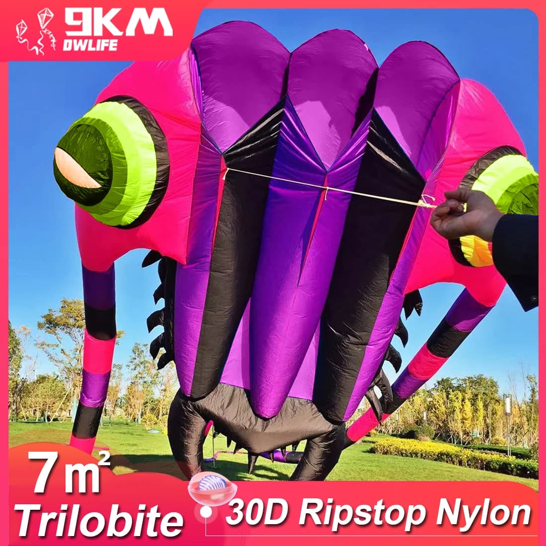 9KM 7mq Trilobite Kite Pilot Lifter Line Laundry Kite Soft 30D Ripstop Nylon with Kite Festival Bag with Bag