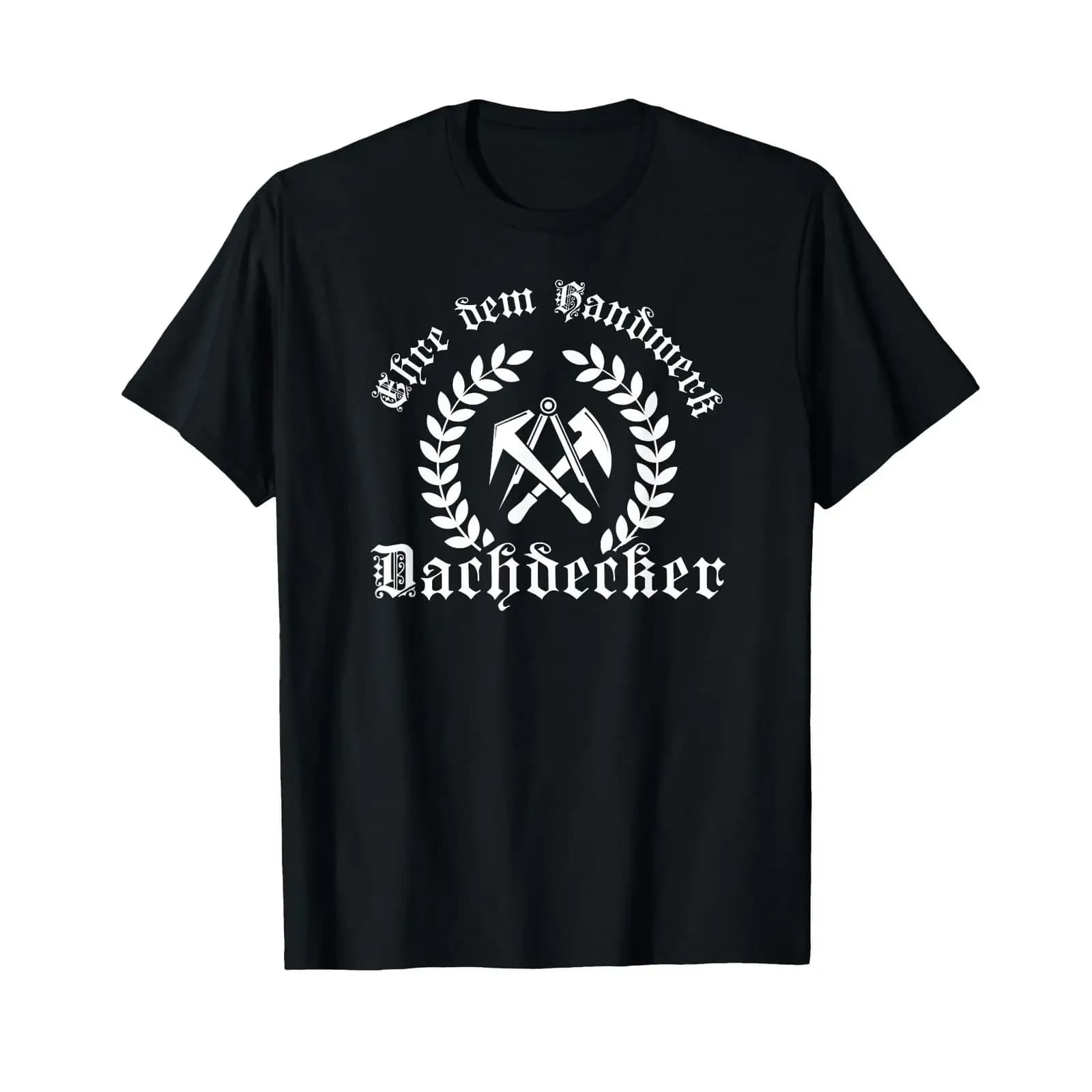 T-shirt con scritta tedesca 'Honor dem Handwerk' per l'Artigianato del Tetti, nera, vintage, lavata, traspirante e confortevole