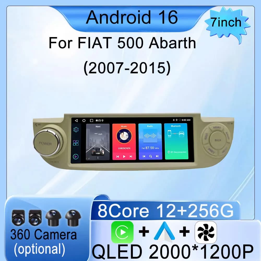 Carplay Android Car Radio Video Multimedia Player HD Screen for FIAT 500 Abarth 2007 - 2015 DSP Stereo GPS Navi Split Screen