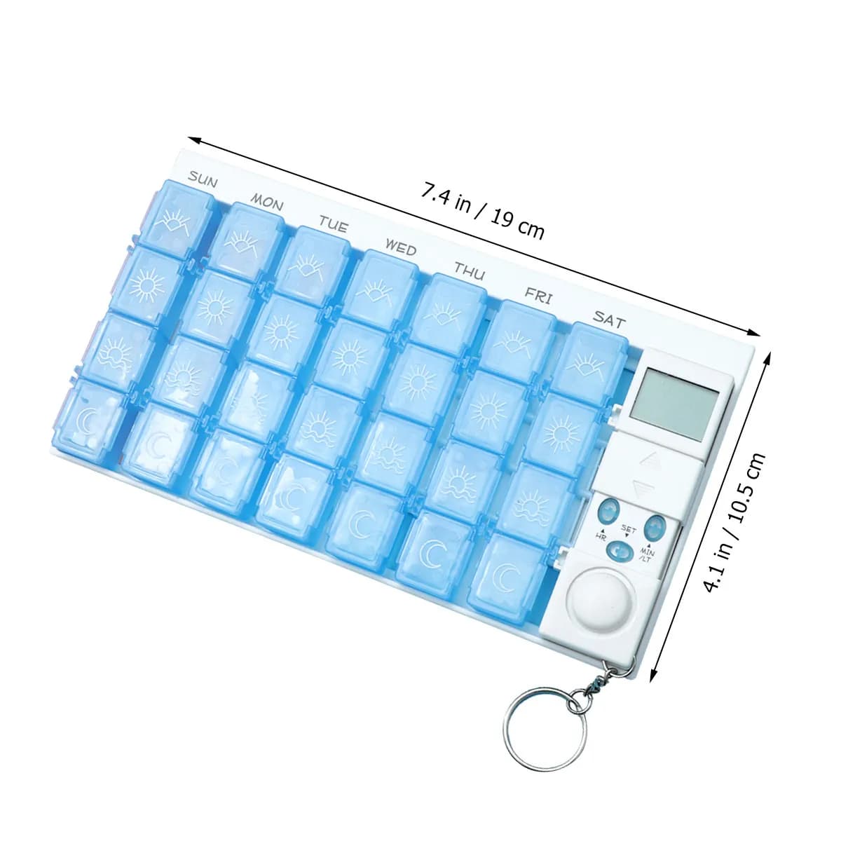 Weekly 7-day pills, 28 compartments, digital alarm timer, reminder, bright LCD screen for drugs, vitamin supplements