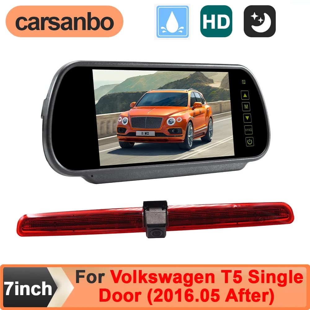Carsanbo Parking Reverse CCD HD Car Rear View Backup Brake Light Camera for VW T5 Single Door 2016.5 After with 7" Touch Monitor